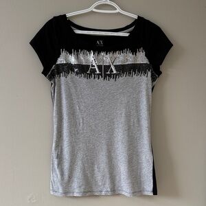 Armani Exchange Black and Gray Sequin Tee